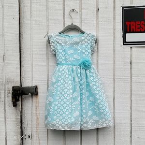 Teal Toddler Tea Time Dress with Ivory Lace Overlay - NWT - 3T